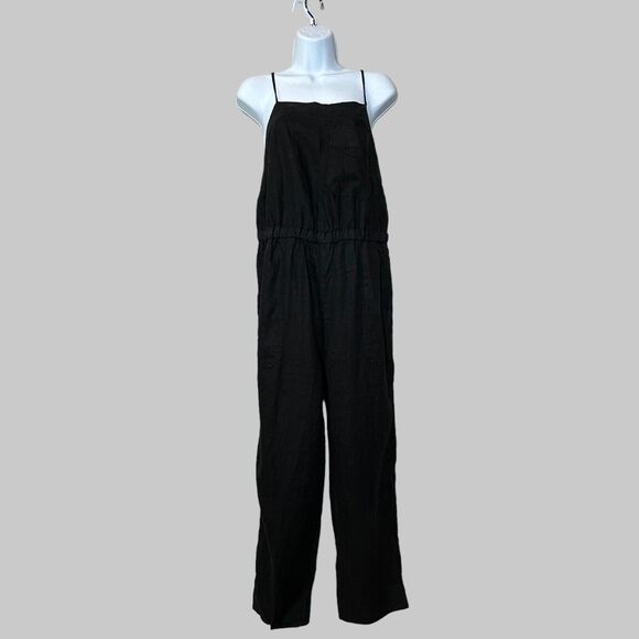 Everlane 100% Linen Shoestring Jumpsuit Black Women Small NWT Lagenlook Pockets - Picture 2 of 15